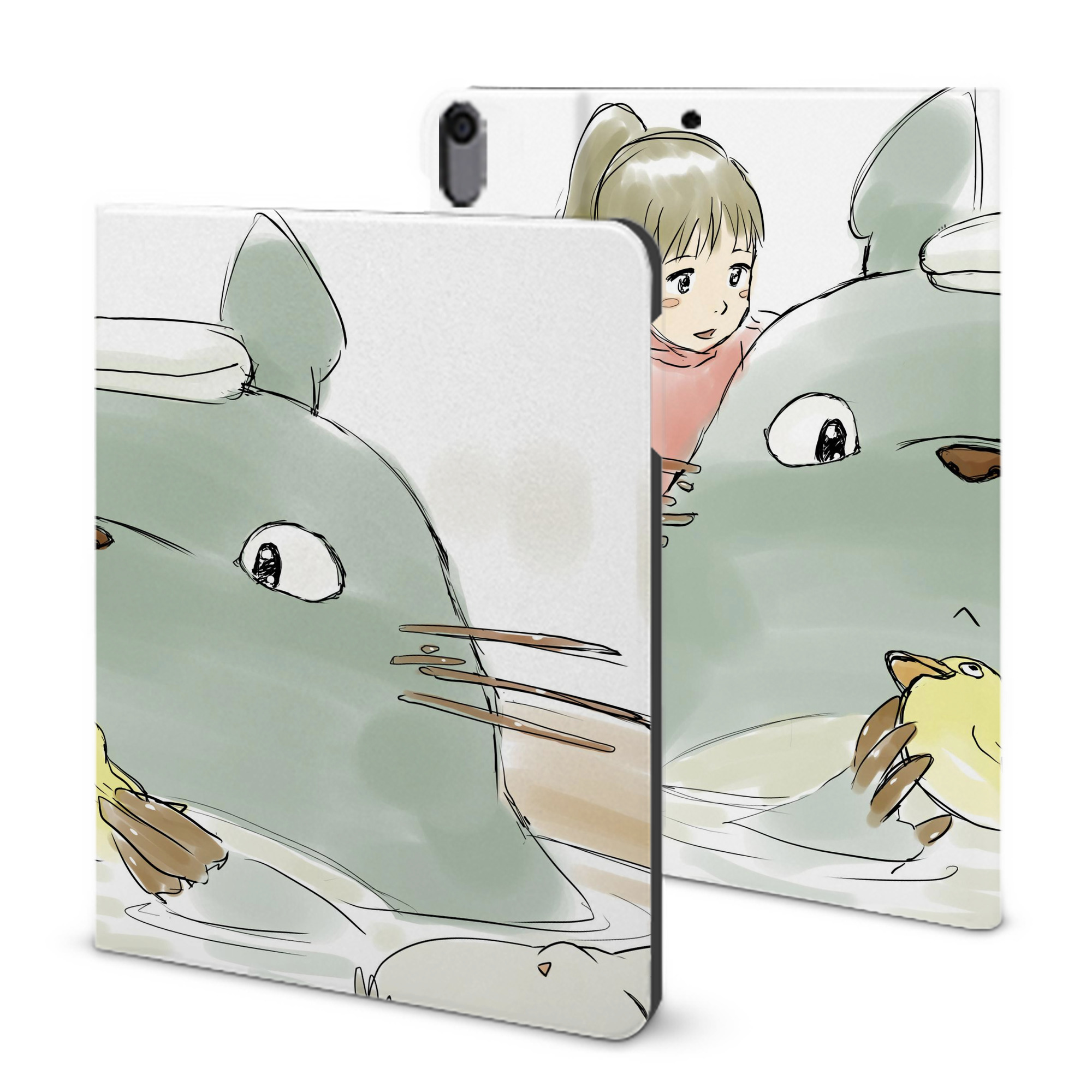 （画像用） となりのトトロ 草壁メイ 草壁サツキ My Neighbor Totoro Satsuki Kusakabe Mei Kusakabe IPad ケース ブック型 PUレザー TPU 耐衝撃 軽量 薄型 ペン収納なし 全面保護 IPad 各モデル対応